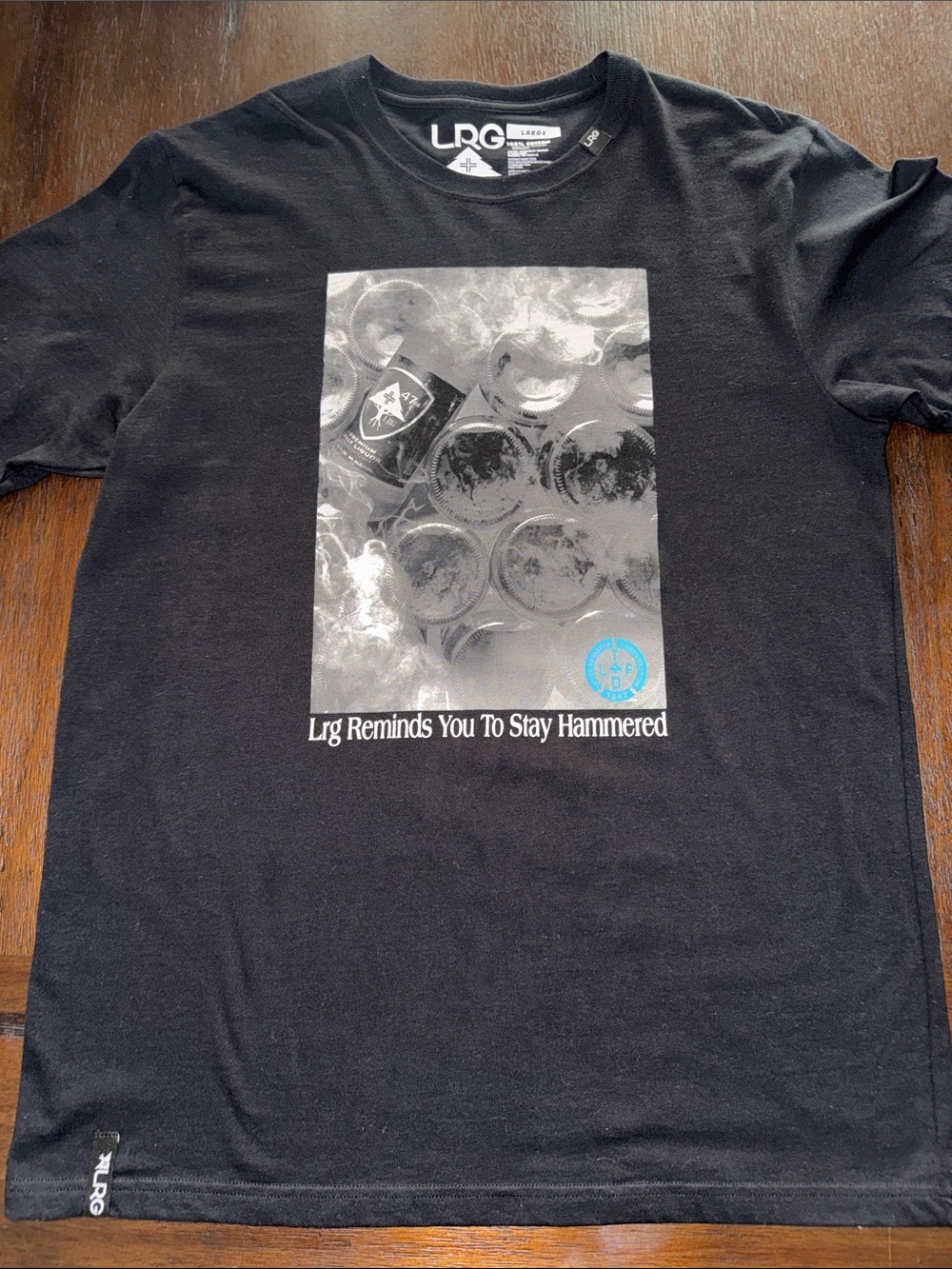LRG Black Short-Sleeve Graphic Tee with Blue Accent Large